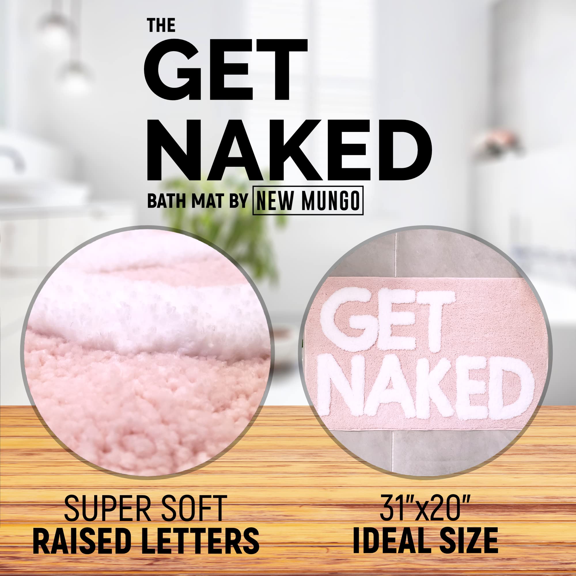 New Mungo Get Naked bath mat pink non-slip backing visible; safer bathroom steps.