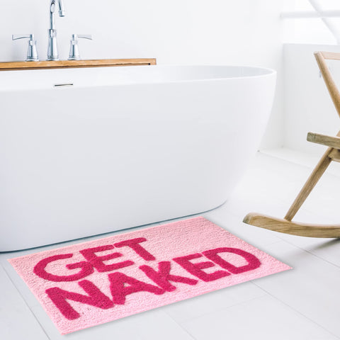 New Mungo Get Naked pink bath mat machine washable for easy care.