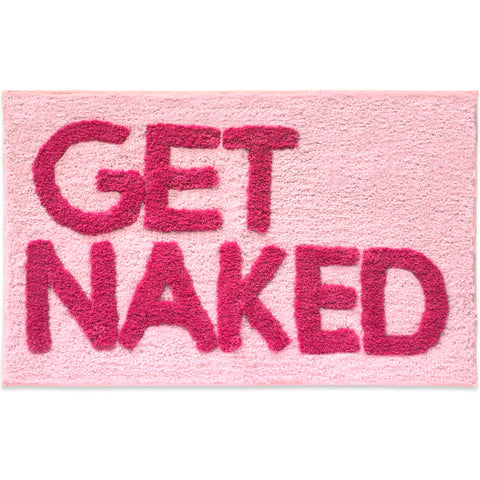 New Mungo Get Naked pink bath mat texture close-up, plush letters for a soft step.