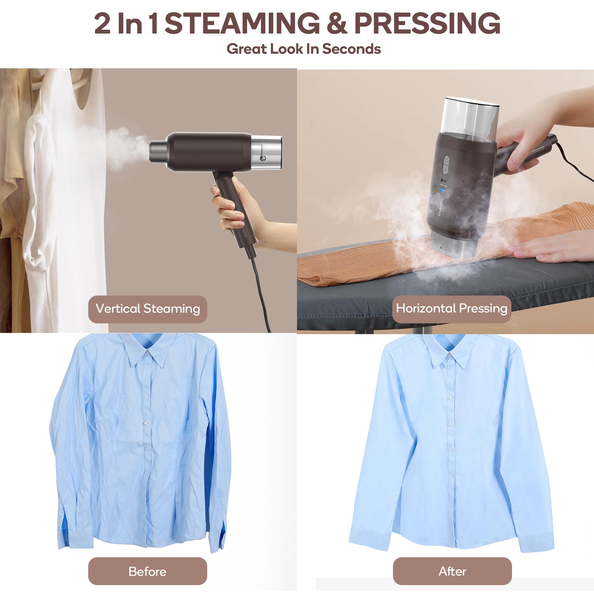 Newbealer travel steamer 360 no spill design enables vertical or horizontal steaming