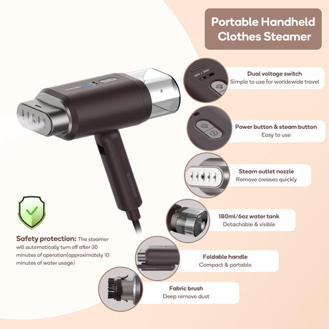 Newbealer travel steamer heats up in 20 seconds for immediate garment prep