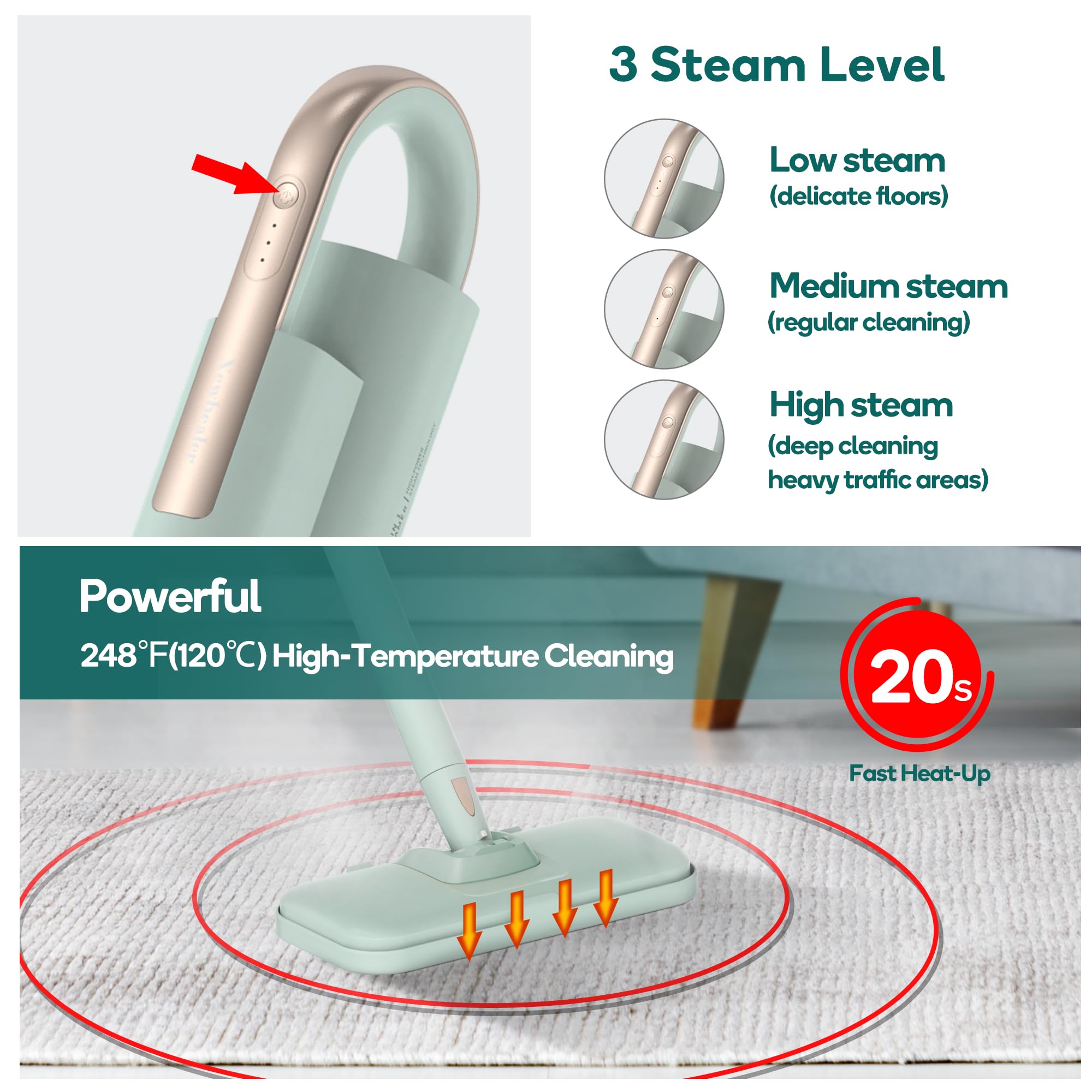 Newbealer handheld cleaner enables precise spot cleaning in tight corners.
