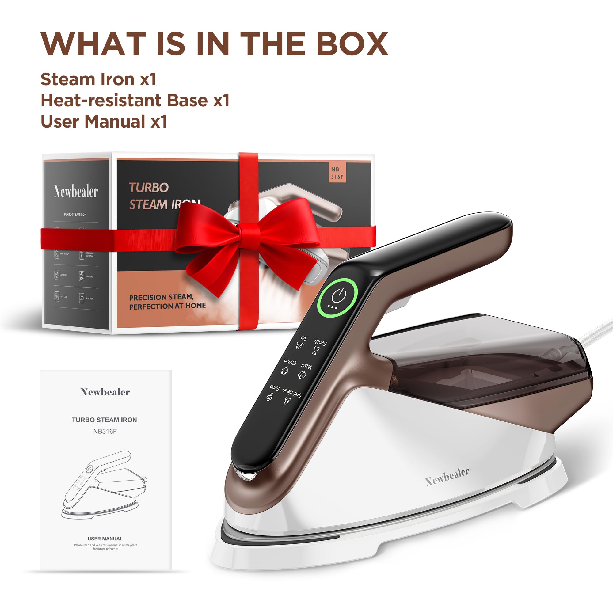 Newbealer steam generator iron compact base with cord management for neat storage