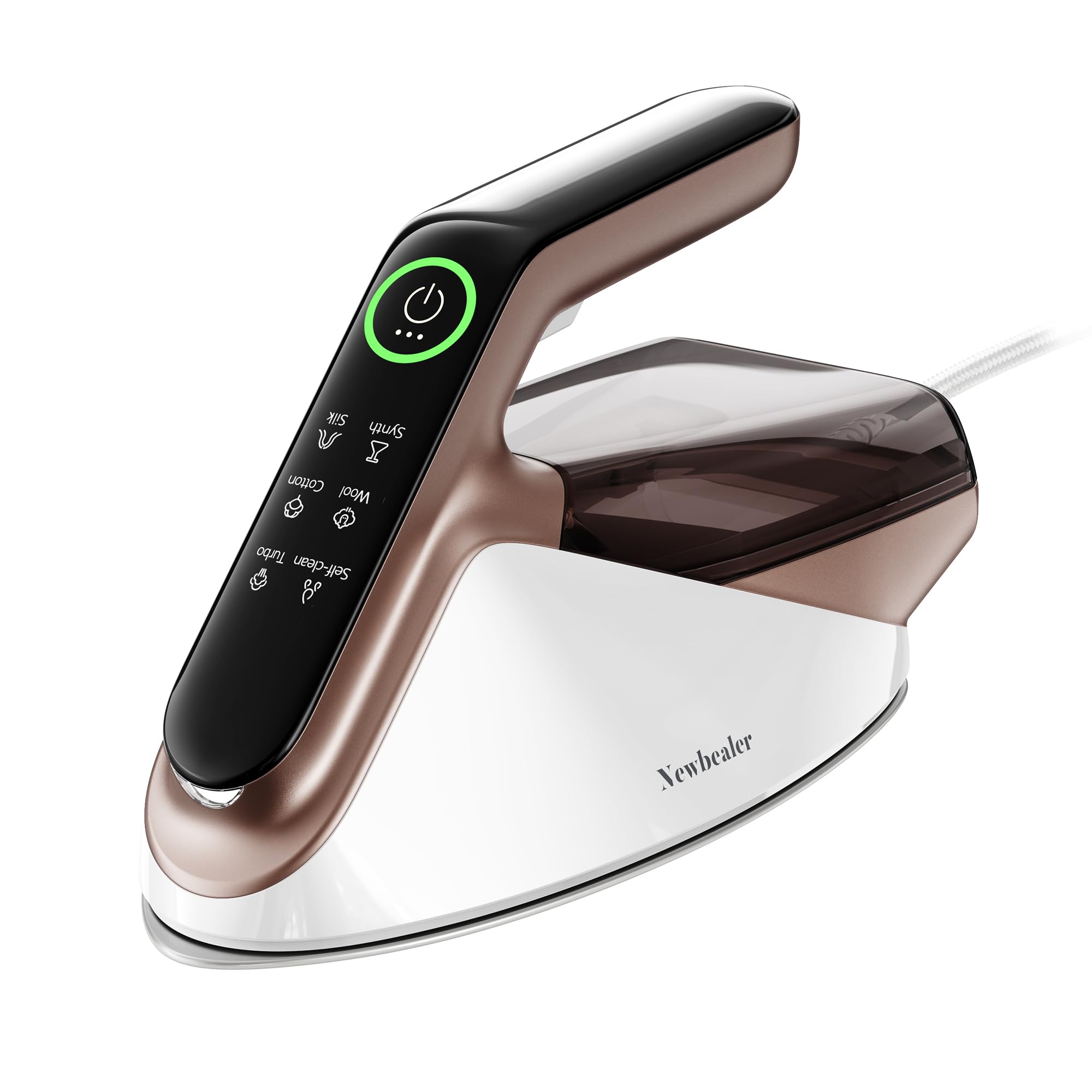 Newbealer steam generator iron front view highlights quick wrinkle removal