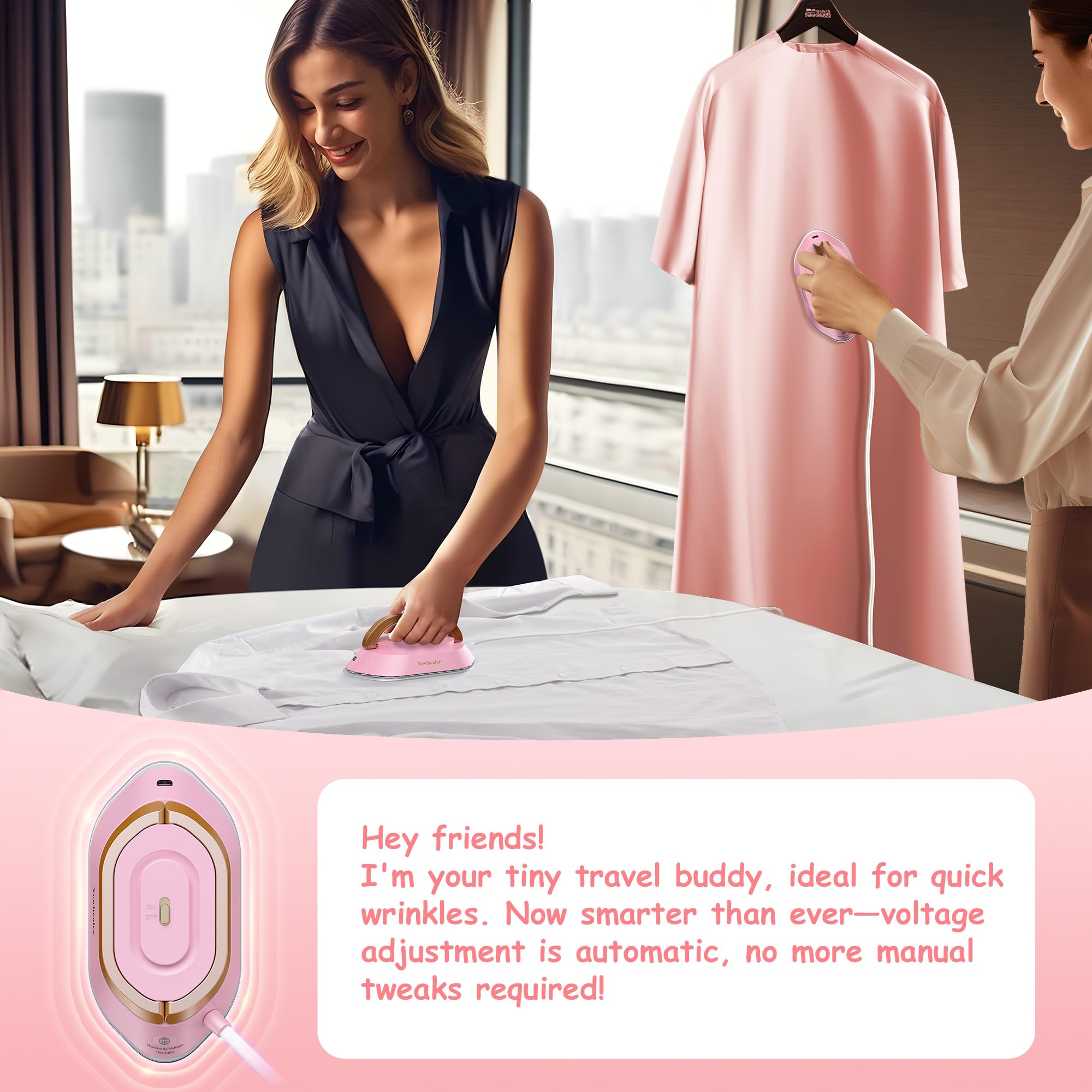 Ultra-lightweight Newbealer iron at 0.8 lb for travel ease