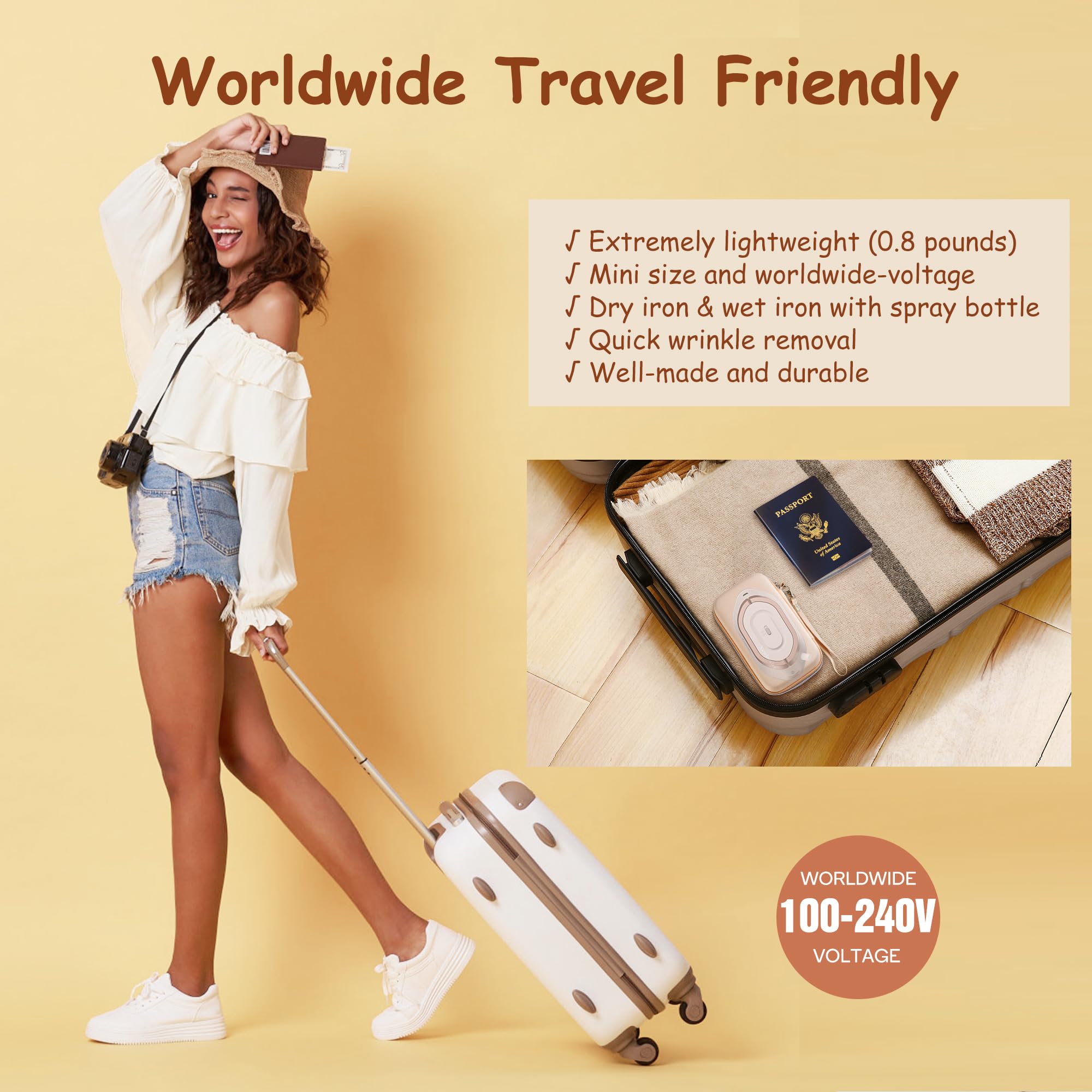 Newbealer travel iron heats in 60 seconds for quick touch-ups.