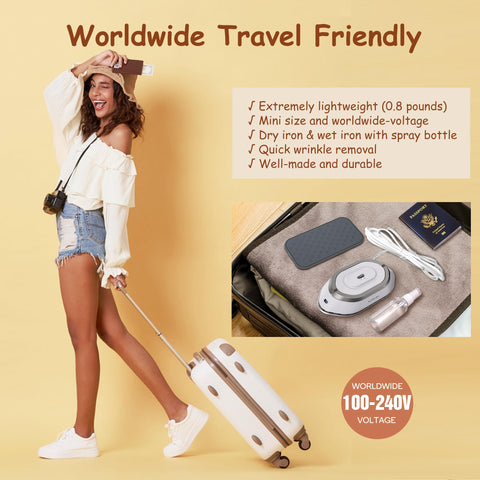 Newbealer Travel Iron with auto-voltage 100-240V for global outlets.