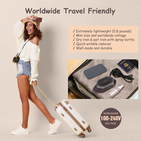 Newbealer travel iron with 302°F ceramic soleplate for smooth fabrics