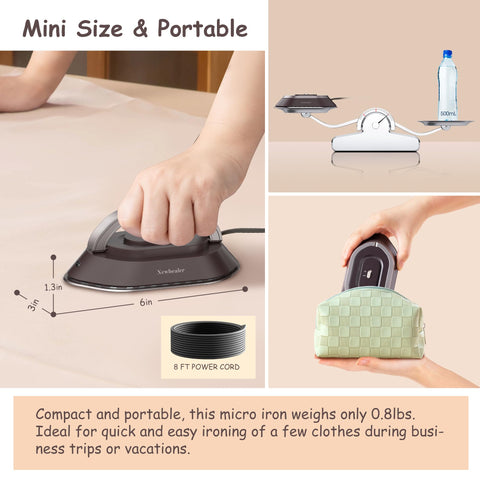 Newbealer travel iron with collapsible handle for storage