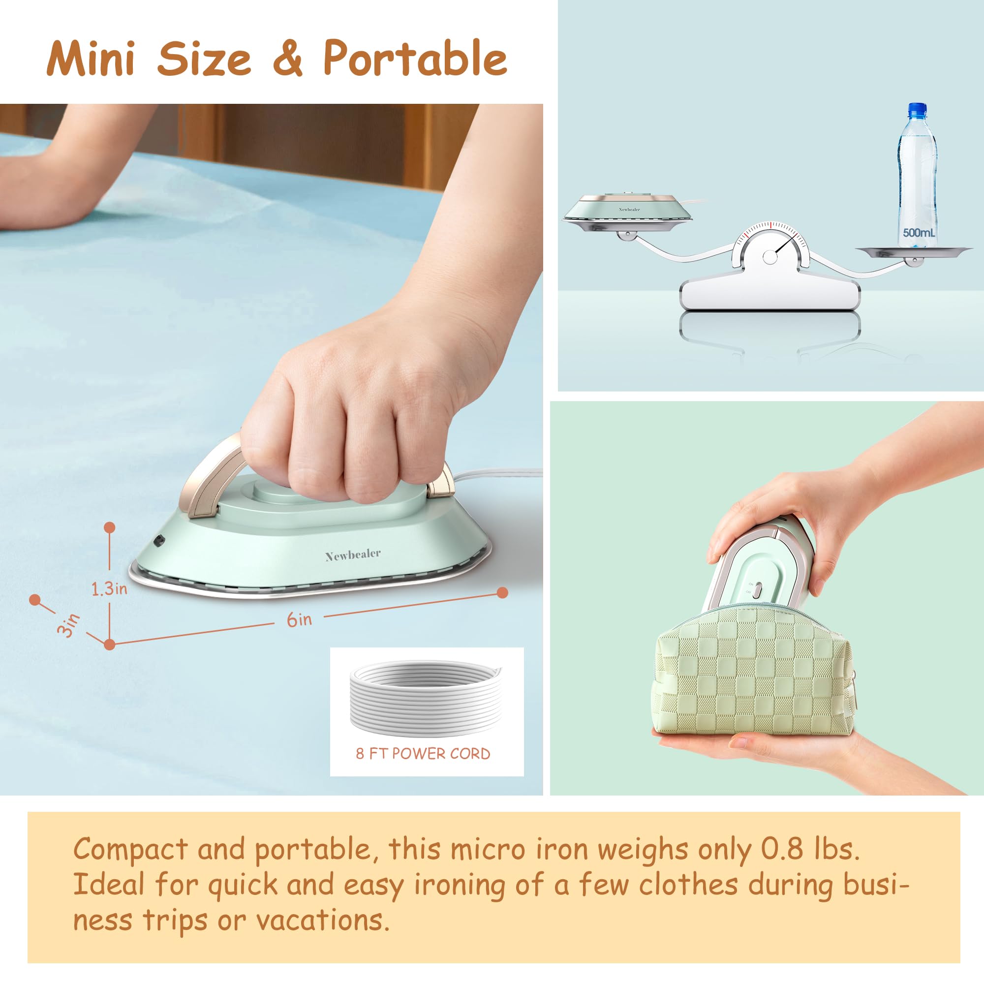 Newbealer travel iron collapsible handle for compact packing