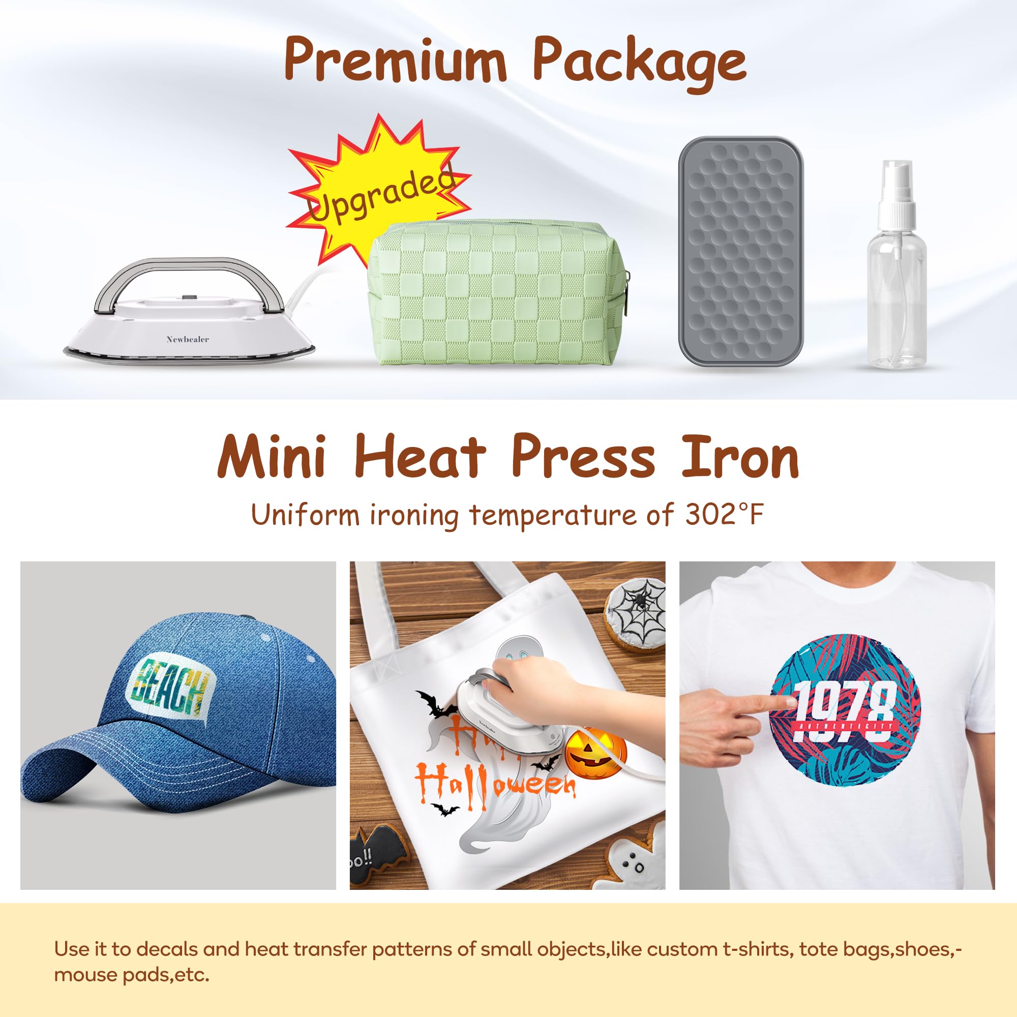 Newbealer Travel Iron includes spray bottle for easier wrinkle release.