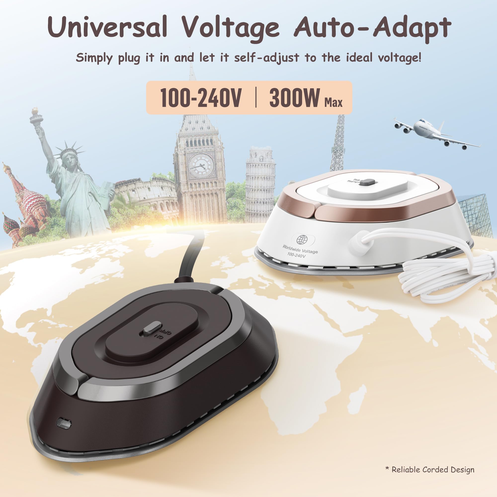 Newbealer travel iron ultra-lightweight at 0.8 lb in compact form