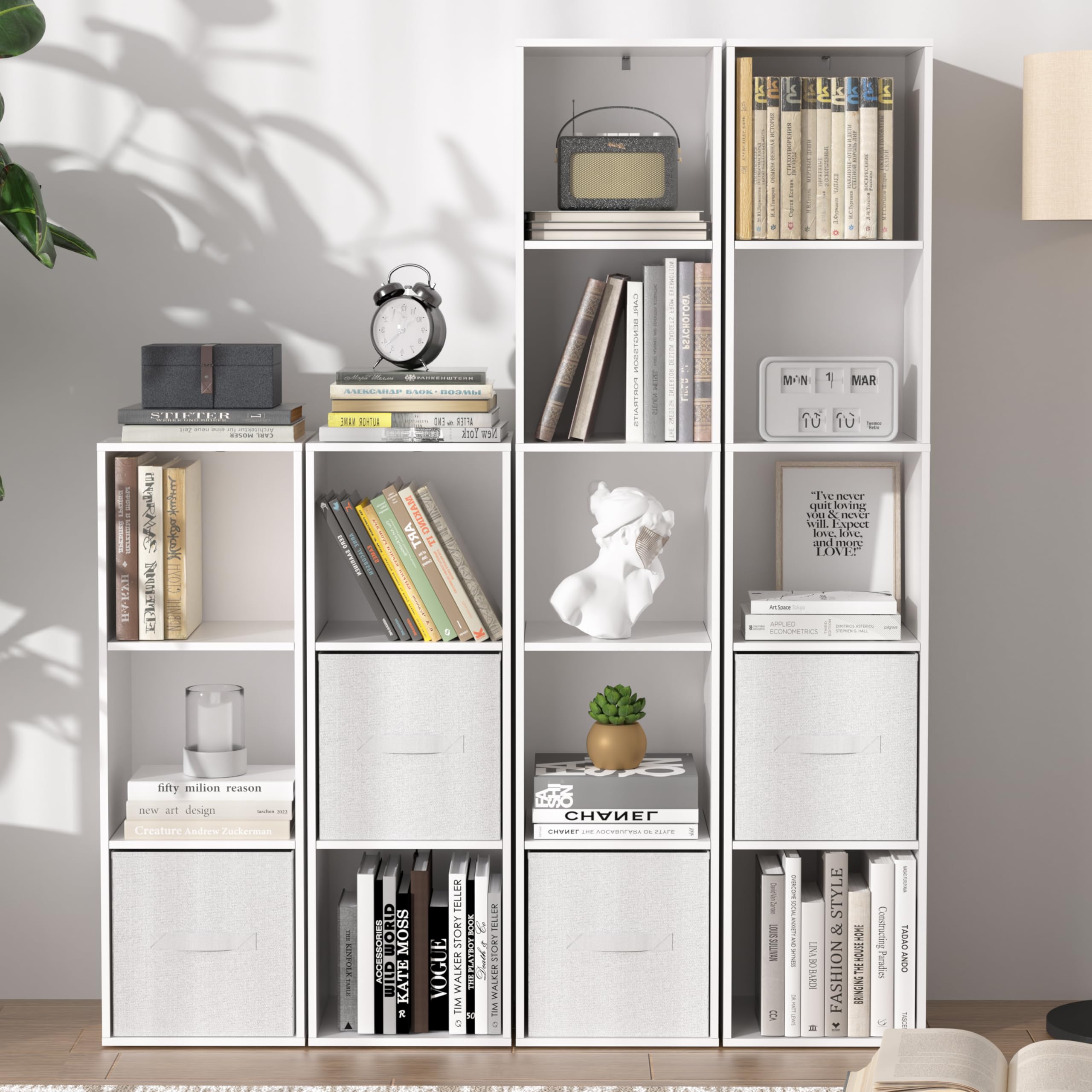 NewBeth Cube Bookshelf home office display keeps essentials accessible.