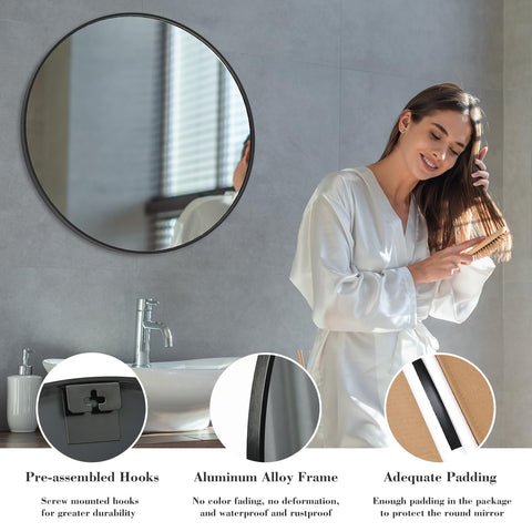 NEWBULIG 30-inch round mirror with easy installation process