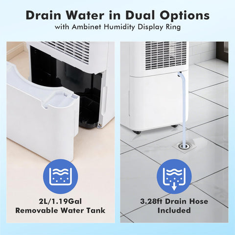 NEWBULIG 30-pint dehumidifier smart ring display indicates humidity levels