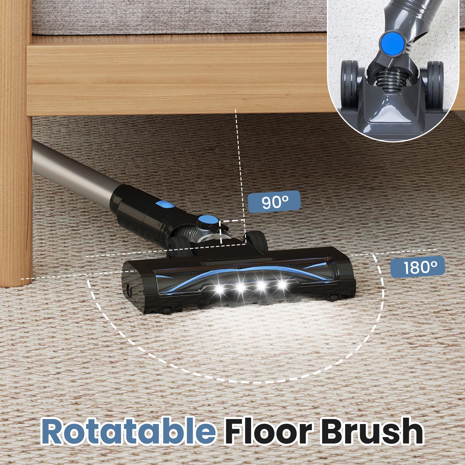 Stick-to-handheld conversion for quick cleanups on cars and furniture.