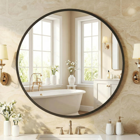 NEWBULIG round mirror with crystal-clear reflection for precise grooming