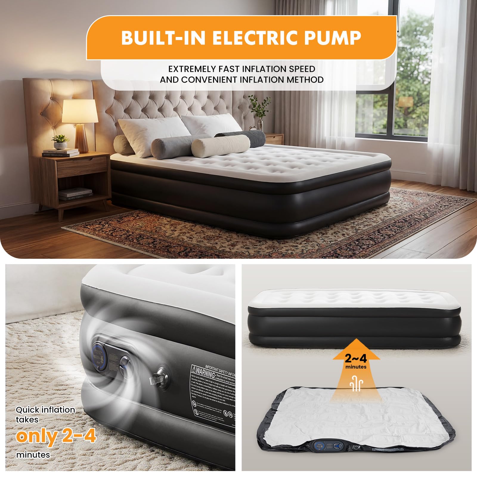 NEWBULIG double-height air mattress with bed-like height for easy on-off access.