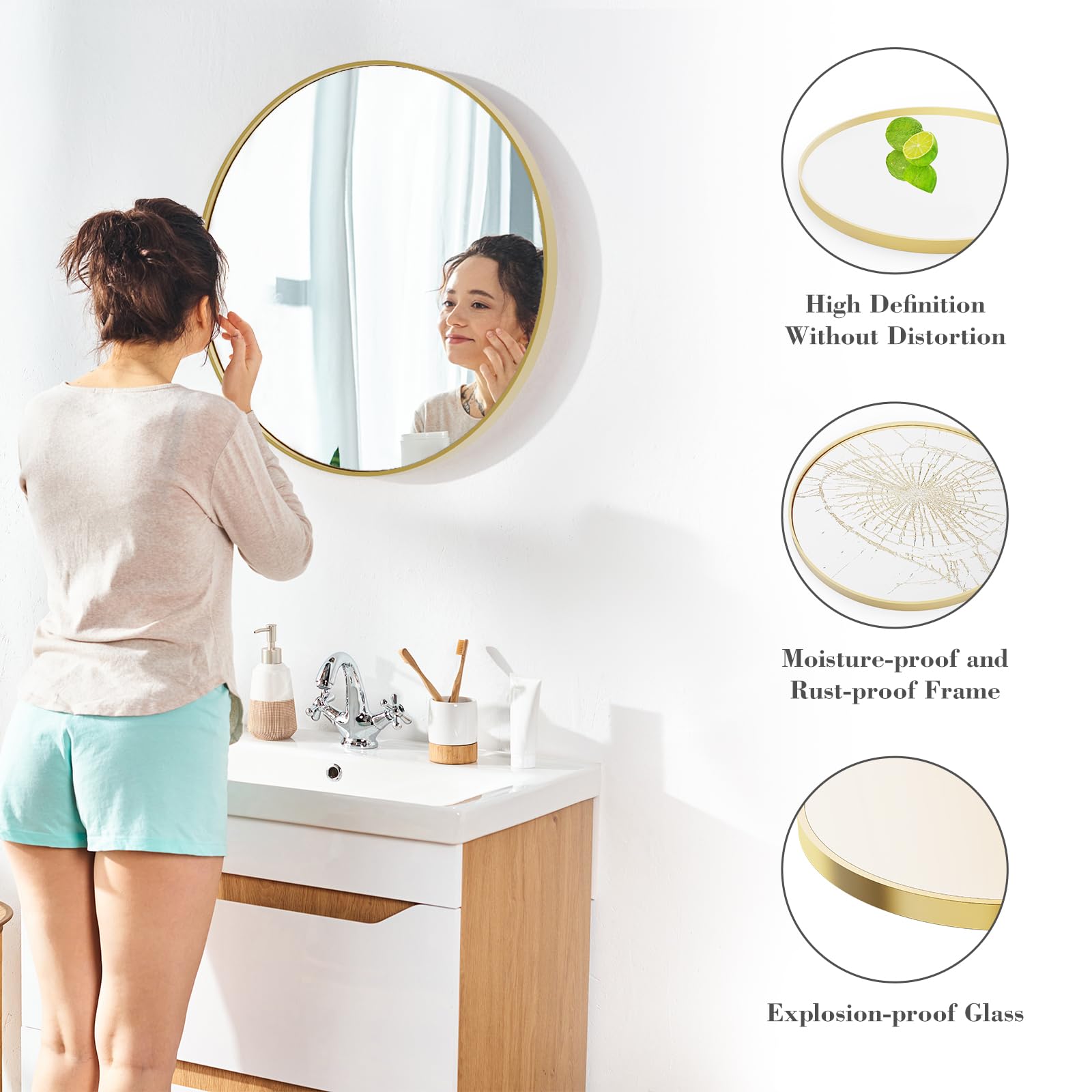 NEWBULIG gold round wall mirror 30-inch entryway decor enhances first impressions.