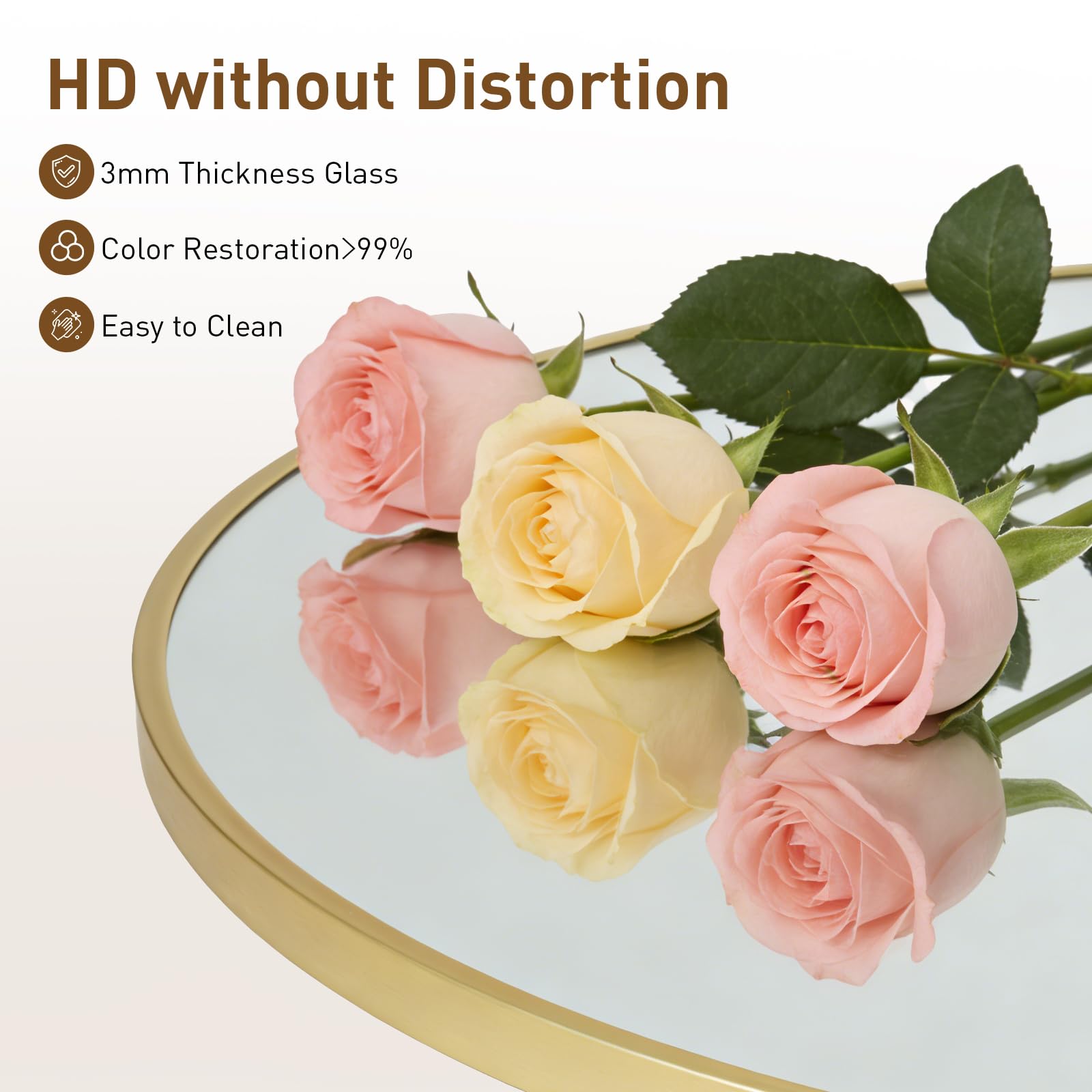 NEWBULIG gold round wall mirror 30-inch tempered-glass detail for safety and durability.