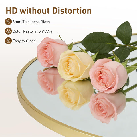NEWBULIG gold round wall mirror 30-inch tempered-glass detail for safety and durability.