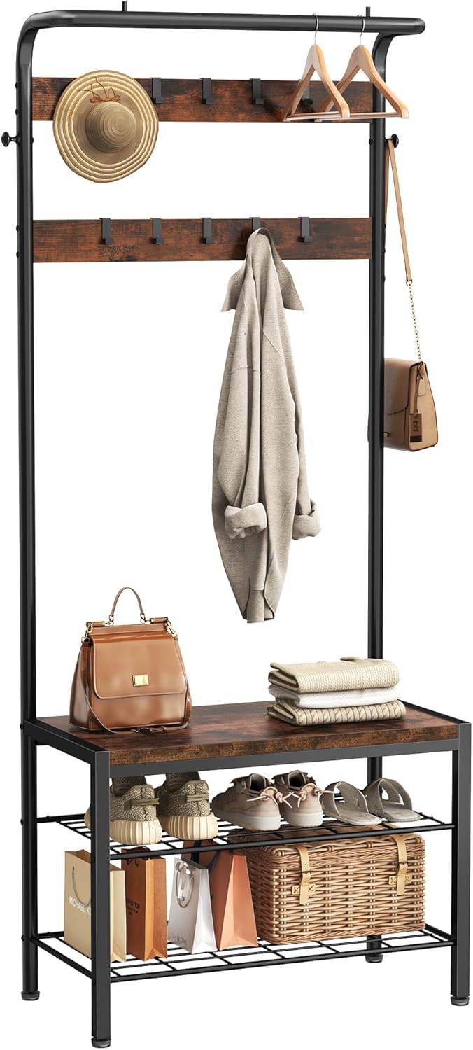 NEWBULIG hall tree with 10 sturdy hooks for coats bags and umbrellas