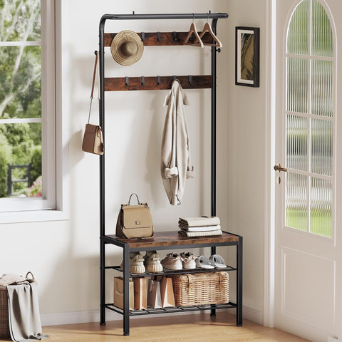NEWBULIG hall tree in rustic wood finish for organized entryways