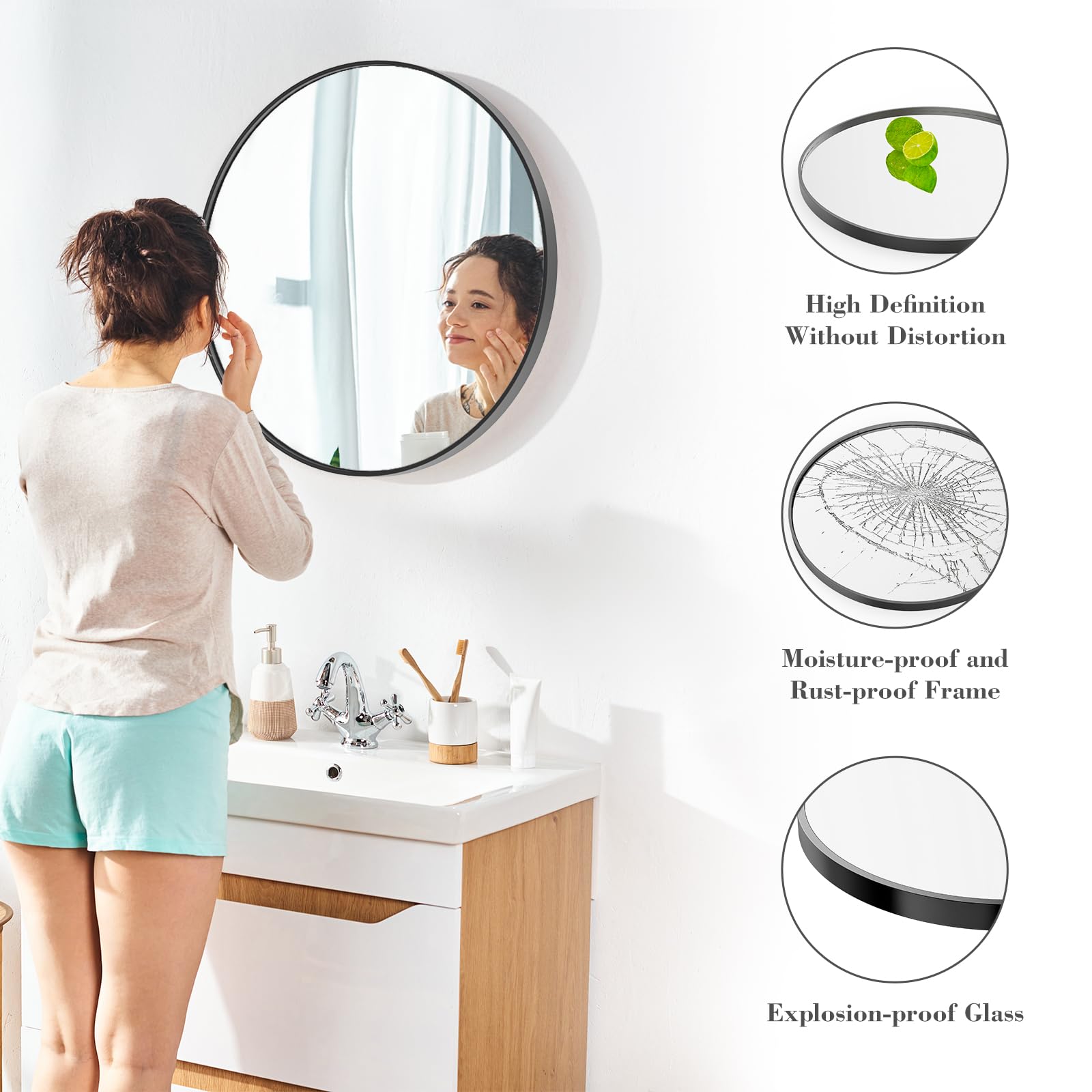 NEWBULIG 30-inch matte gold frame round mirror adds modern elegance