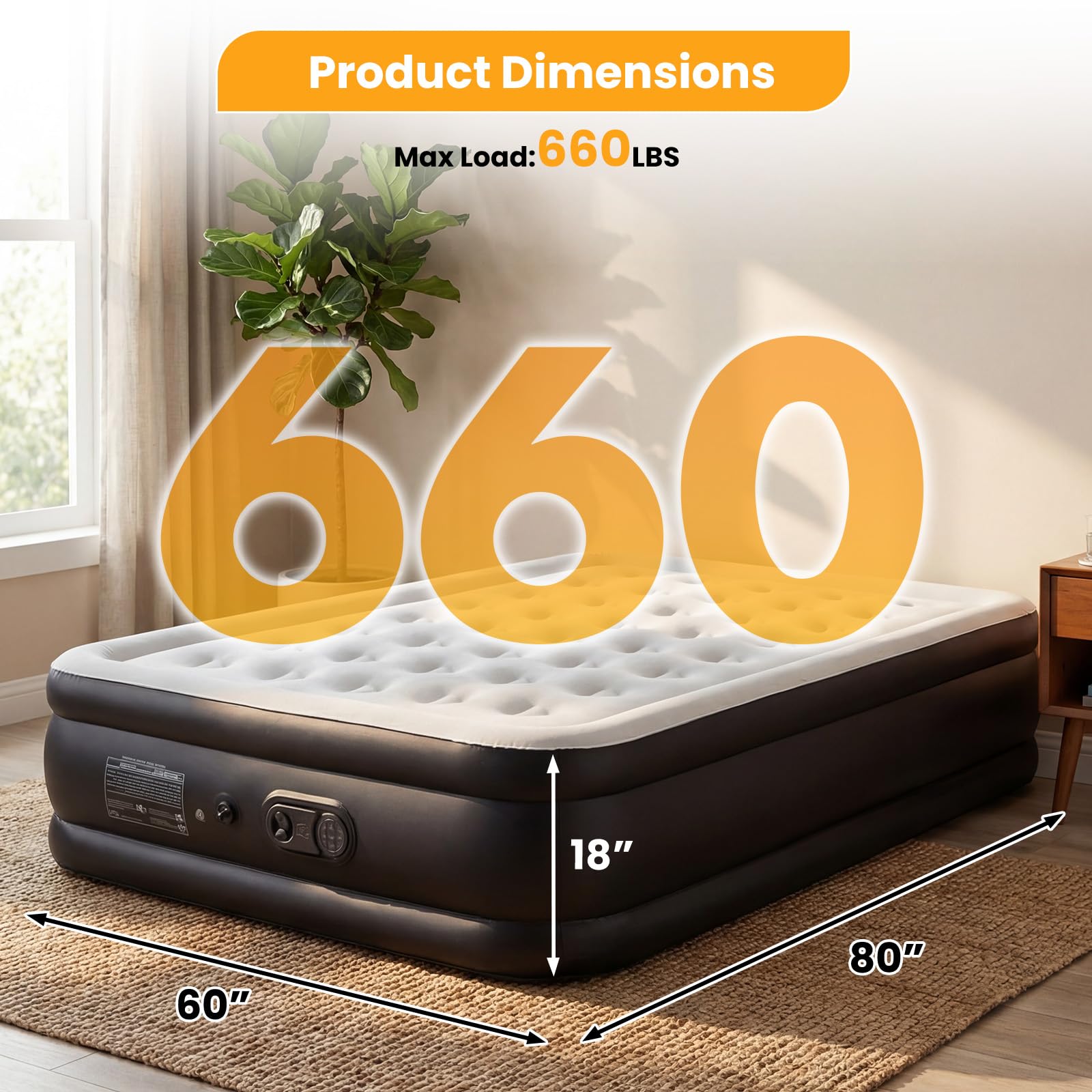 NEWBULIG Queen air mattress soft flocking top feels skin-friendly