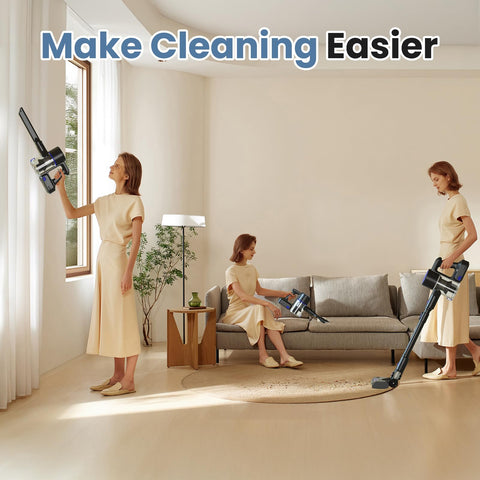 Newbulig retractable handle enables easy maneuvering around furniture.