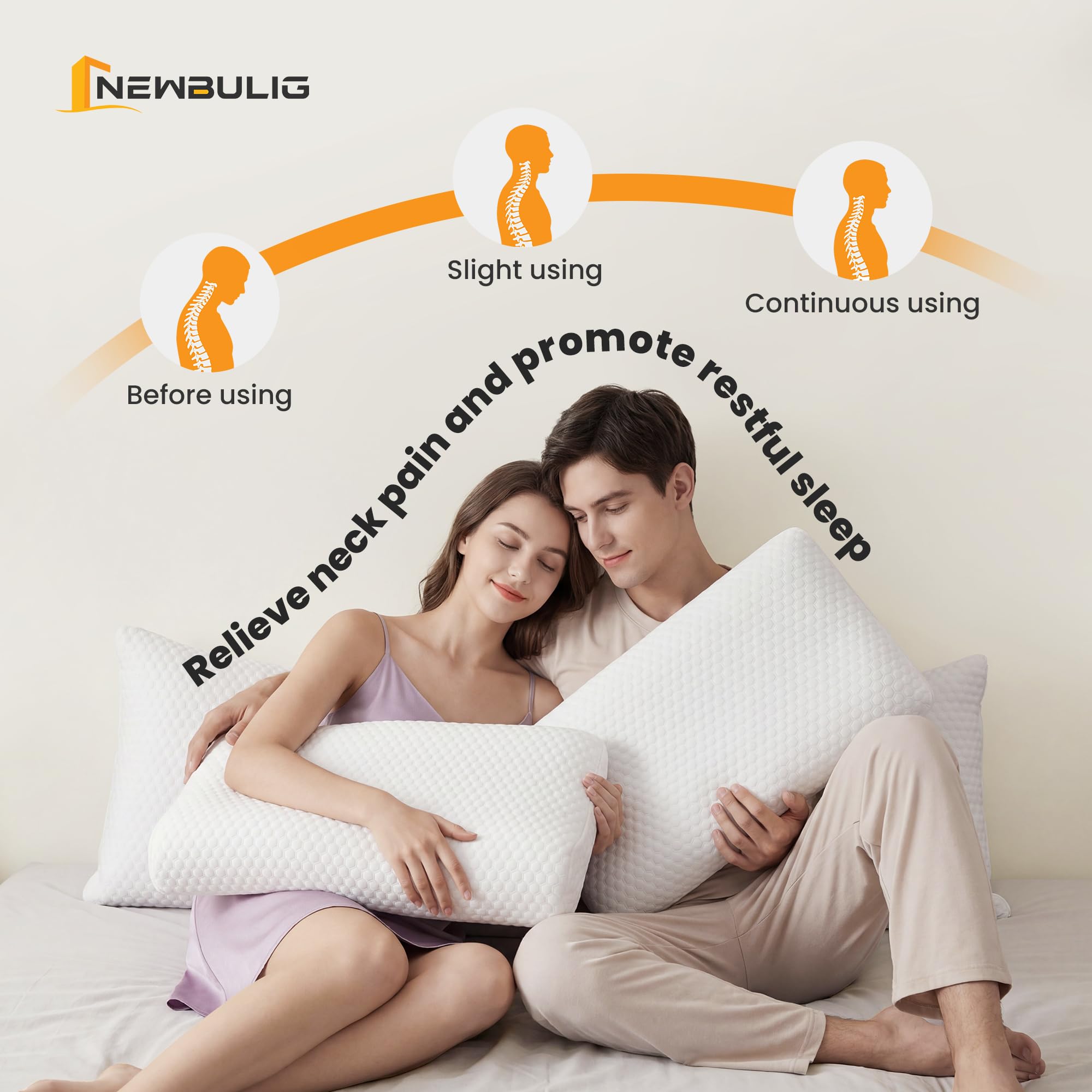 Newbulig sleep-ready use features show versatile placement on bed or sofa.