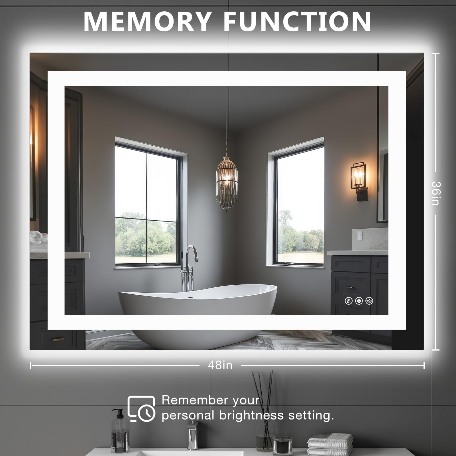 NEWBULIG Smart Anti-Fog Mirror white vanity frame complements any decor