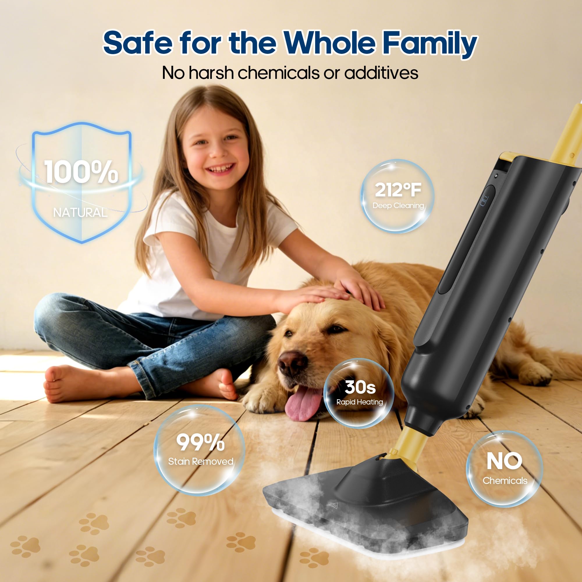 NEWBULIG steam mop 16.4 ft cord enables extended cleaning reach.