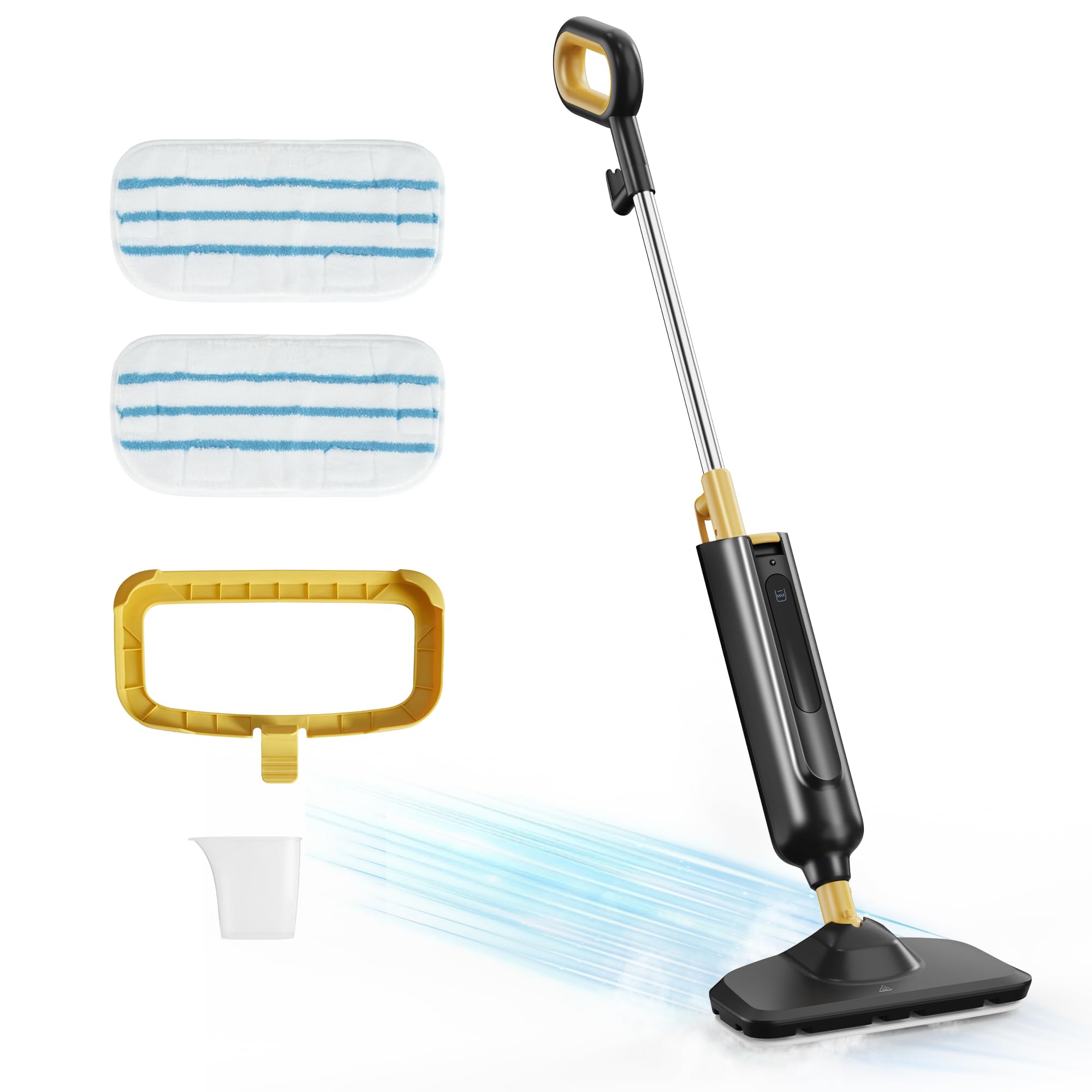 NEWBULIG steam mop quick heat-up for fast floor cleaning.