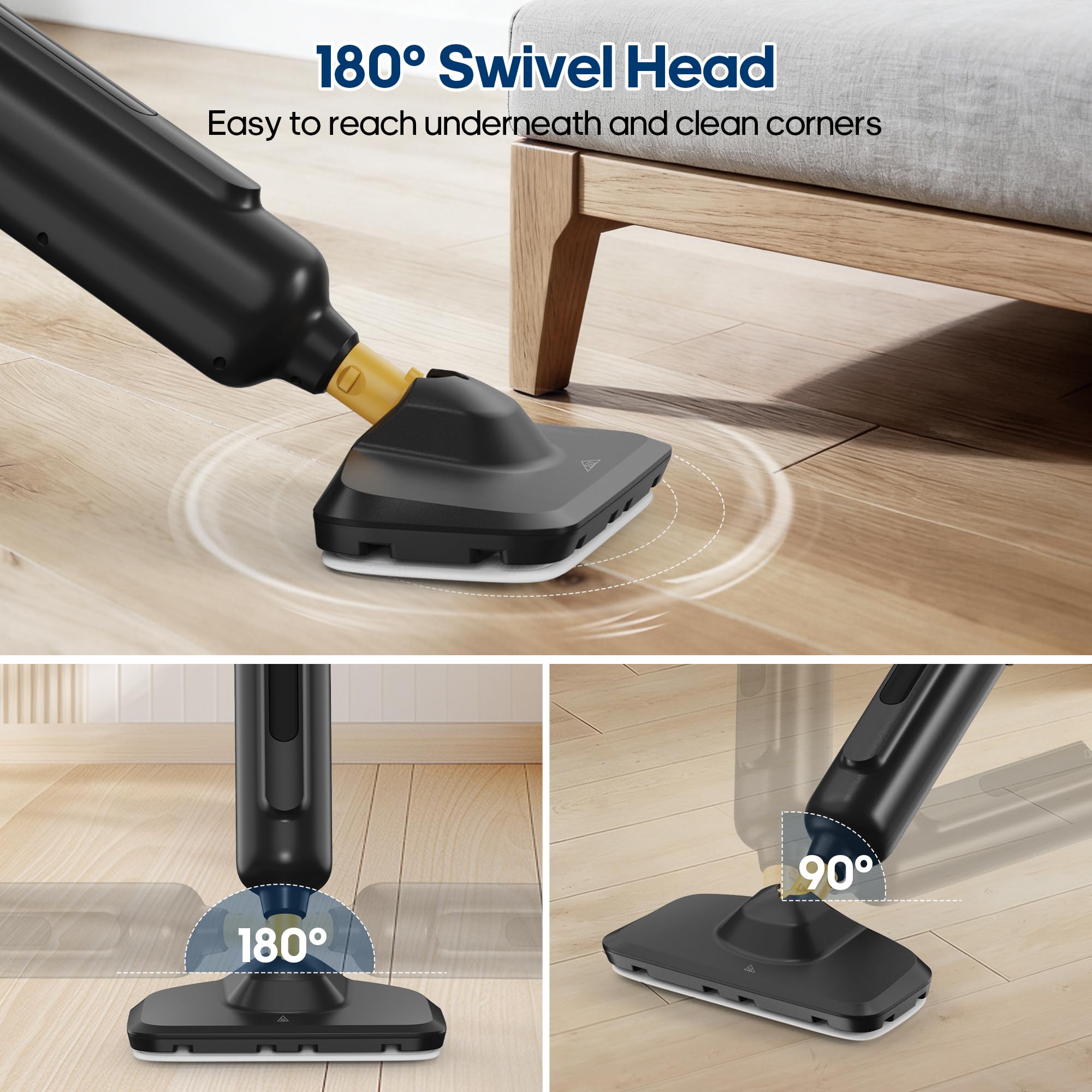 NEWBULIG steam mop 11.2 oz tank minimizes refills.