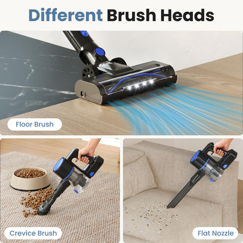 Three brush attachments from Newbulig tackle floors, cars, stairs, and upholstery.
