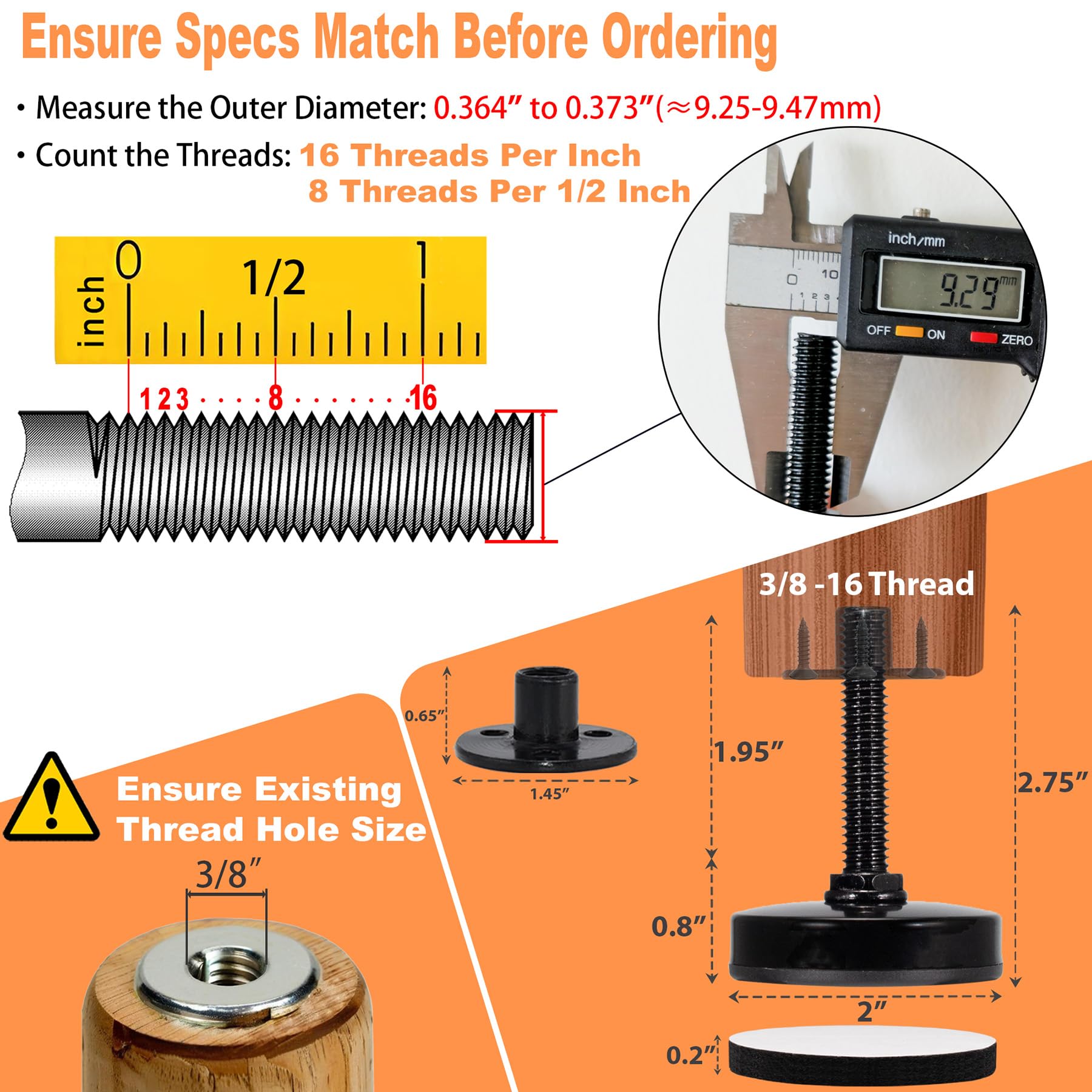 NEWBYTEK 2-inch base leveling feet improve balance on tables and cabinets.