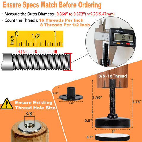 NEWBYTEK 2-inch base leveling feet improve balance on tables and cabinets.