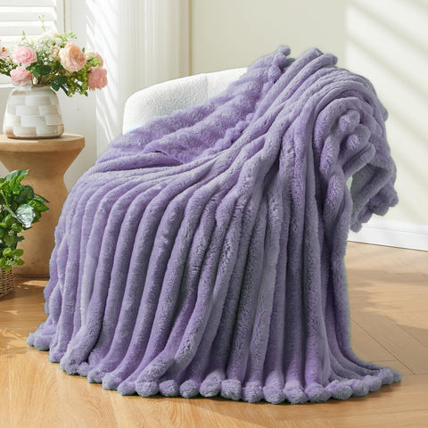 NEWCOSPLAY lavender ribbed throw blanket showing plush texture for cozy days