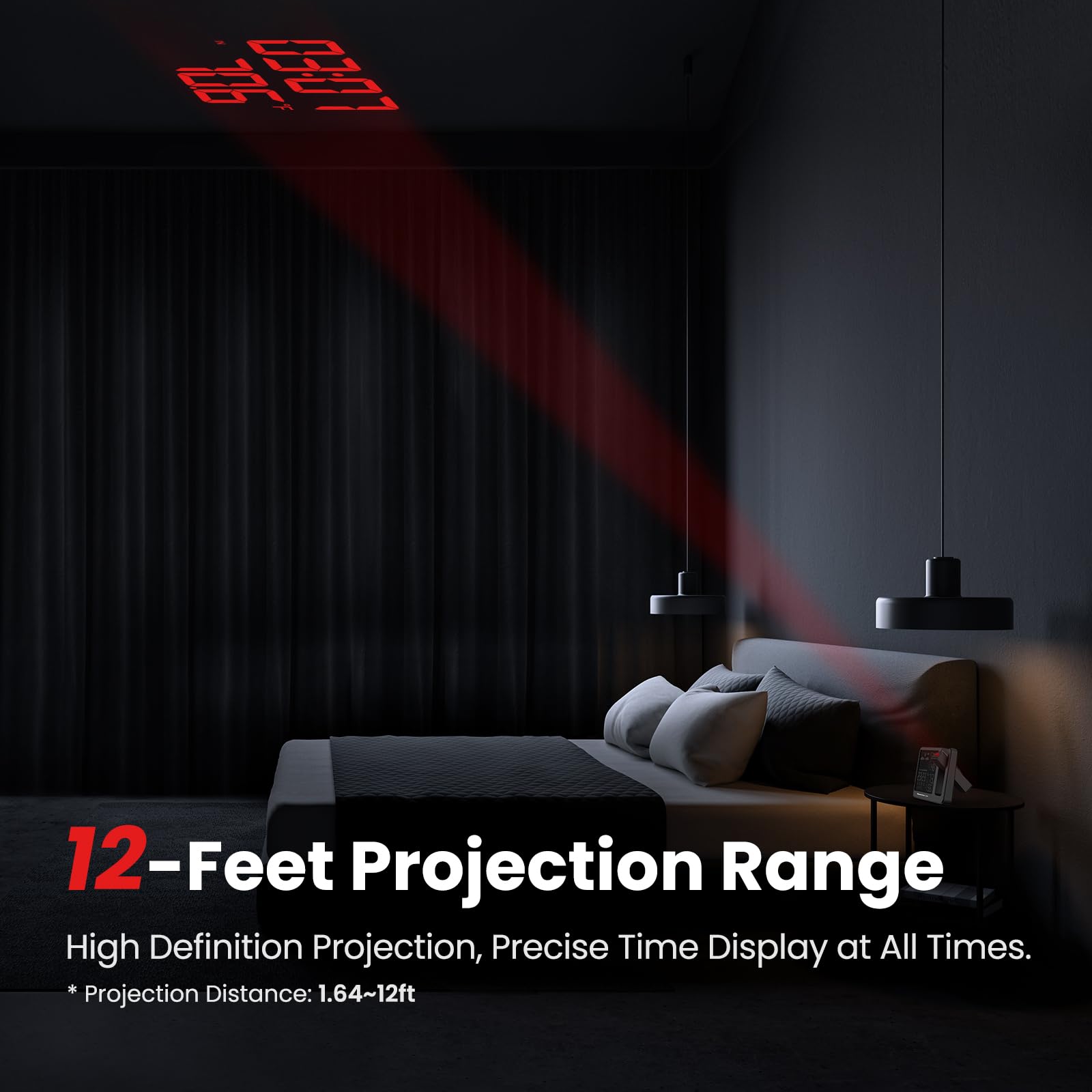 Newentor projection alarm clock offers four brightness modes including off.