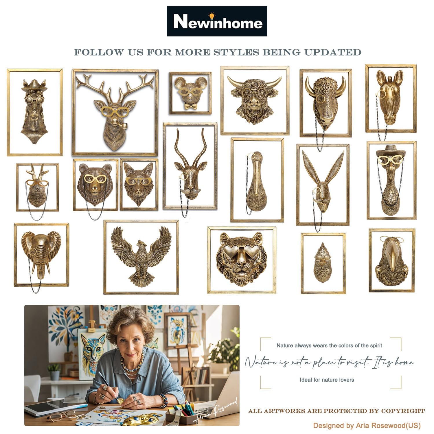 Newinhome gold elephant head wall decor provides dramatic statement pieces for hallways