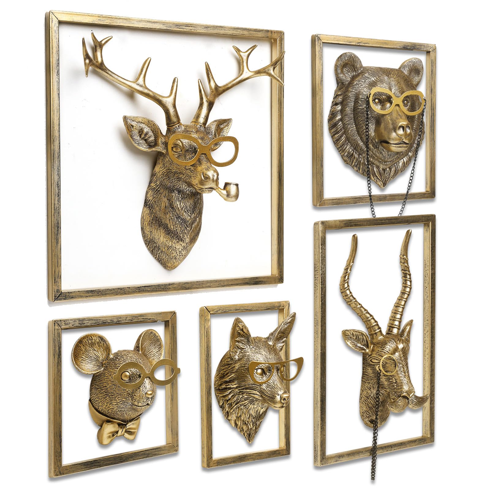 Newinhome gold ram head wall decor enhances living room styling with luxe resin finish