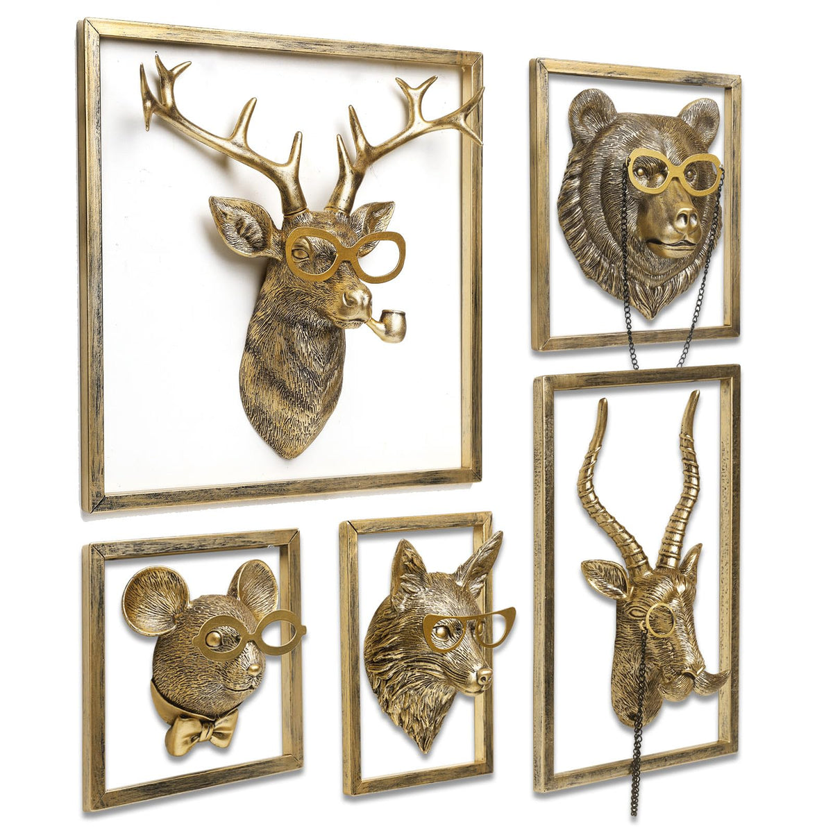 Newinhome gold ram head wall decor enhances living room styling with luxe resin finish