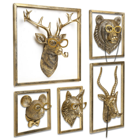 Newinhome gold ram head wall decor enhances living room styling with luxe resin finish