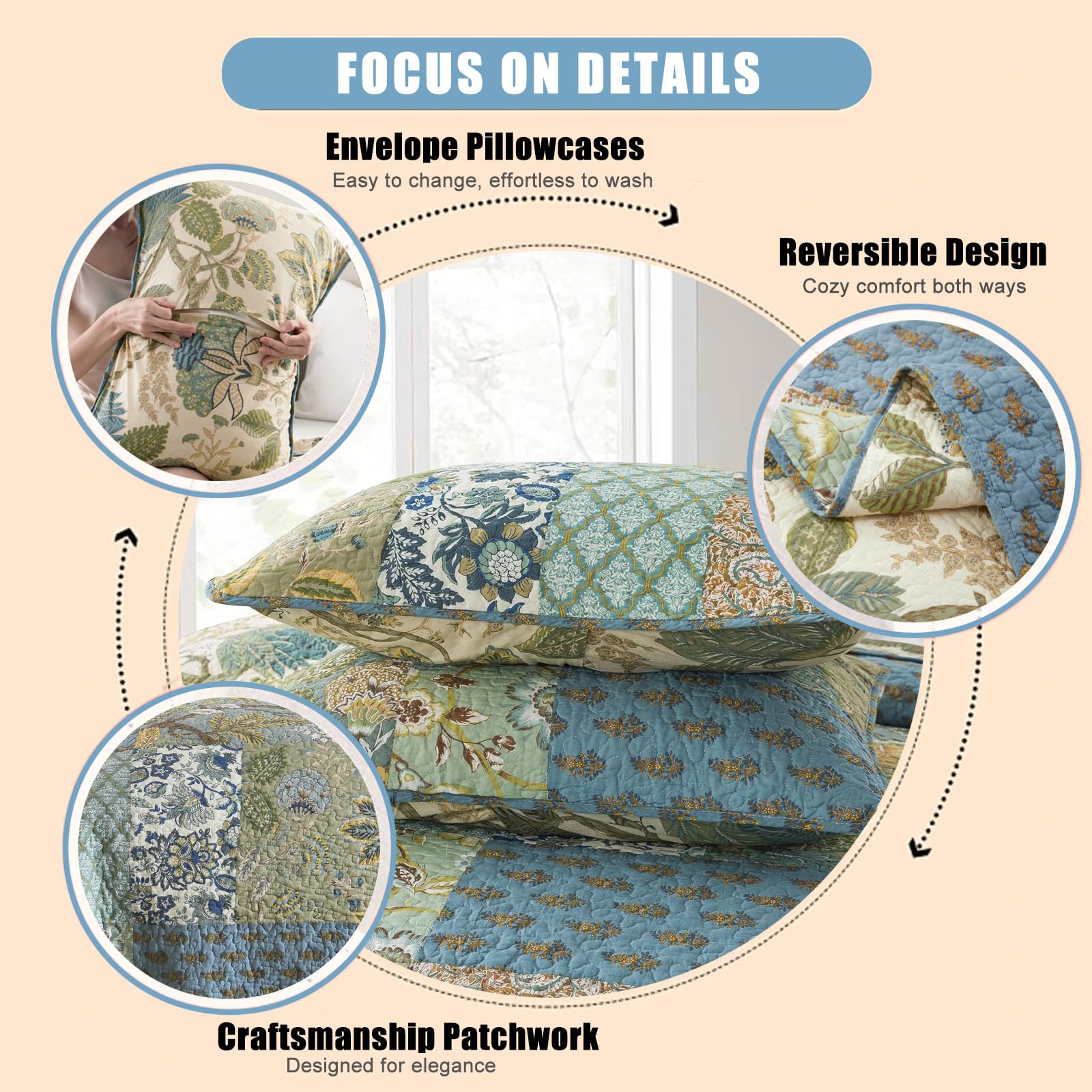 NEWLAKE patchwork floral squares add luxurious bohemian charm to any room