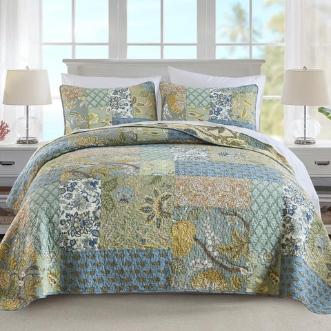 NEWLAKE quilt set queen size with patchwork green bohemian pattern for a vibrant, cozy bed
