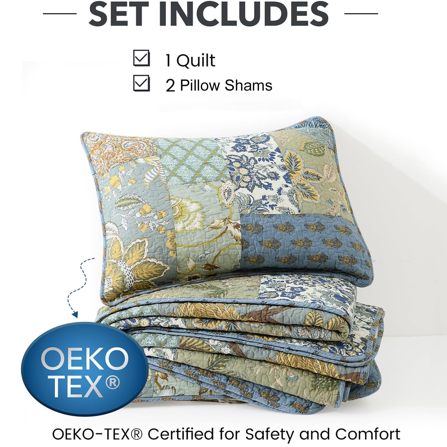 NEWLAKE quilt two pillow shams complete the queen set with coordinated style