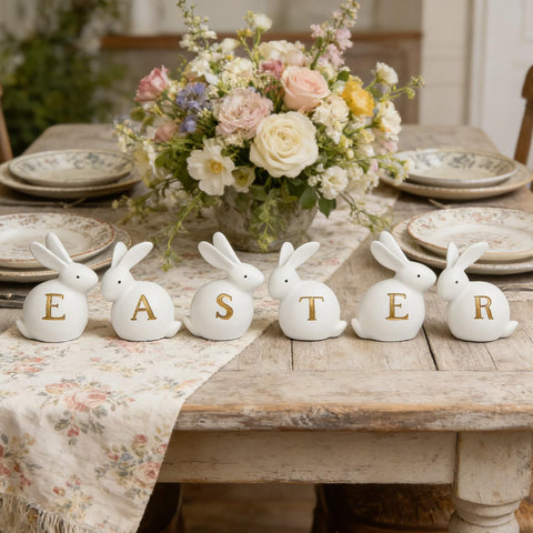 Newman House Studio Easter bunny figures in varied poses for versatile spring display.