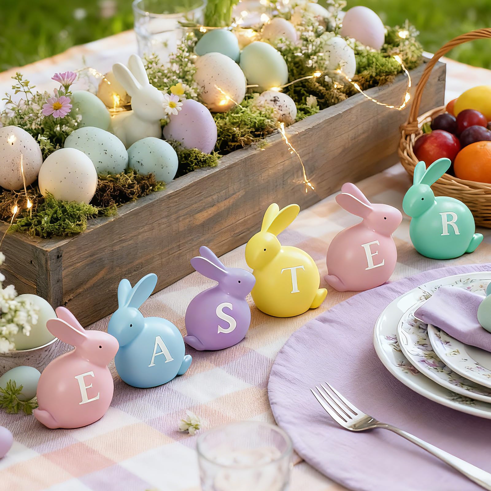 Newman House Studio Easter word statues brighten shelves with cheerful charm.