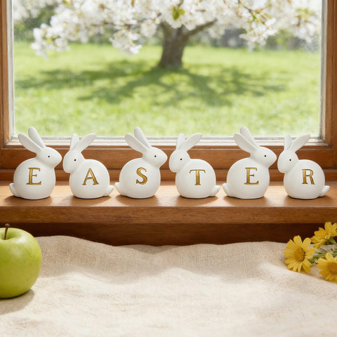 Newman House Studio table Easter bunny figurines 6-pack for a charming centerpiece.